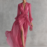 Rózsaszín Chiffon Ruha V-nyakkal