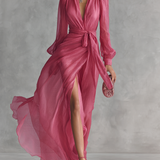 Rózsaszín Chiffon Ruha V-nyakkal