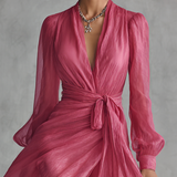 Rózsaszín Chiffon Ruha V-nyakkal