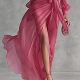 Rózsaszín Chiffon Ruha V-nyakkal