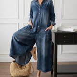 Diana | Vintage Mosott Puha Pamut Farmer Overall Gombos Záródással