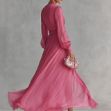 Rózsaszín Chiffon Ruha V-nyakkal