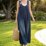 Karen | Vintage Mosott Puha Pamut Érzetű Farmer Maxi Ruha