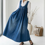 Karen | Vintage Mosott Puha Pamut Érzetű Farmer Maxi Ruha