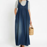 Karen | Vintage Mosott Puha Pamut Érzetű Farmer Maxi Ruha